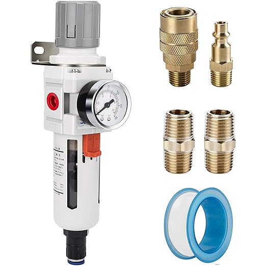 NANPU 1/2" NPT Compressed Air Filter Regulator Combo Piggyback, Auto Drain, 5 Micron Brass Element, Poly Bowl, Metal Bracket, 0-150 psi Gauge by NANPU