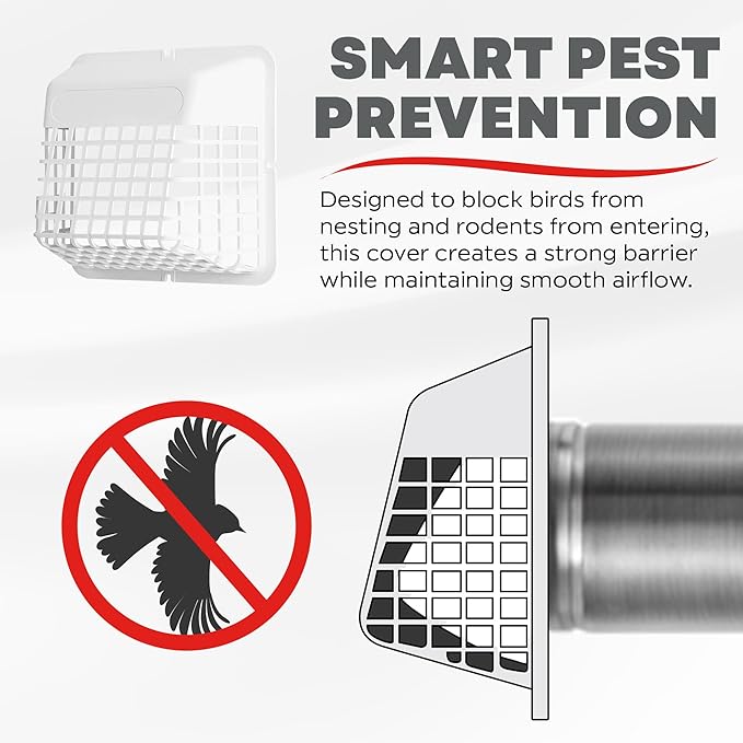 Deflecto Universal Bird Guard, Fits 3 inch to 4 inch Vent Hoods | Durable, Easy-to-Install & Prevents Birds, Rodents and Debris from Entering Dryer or Bathroom Exhaust | Strong Plastic Construction - Image 4