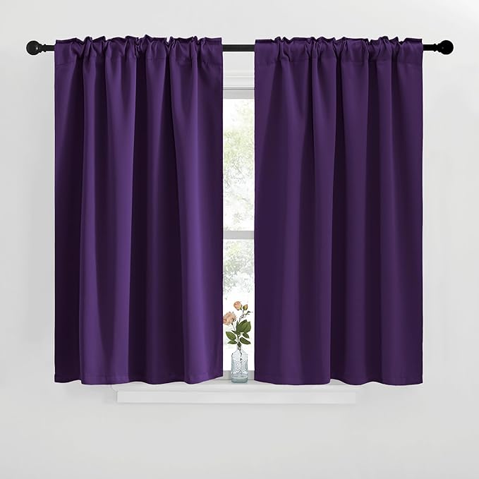 NICETOWN Blackout Curtain Panels for Kitchen - (Royal Purple Color) 42x30 inch, 2 Panels Set, Room Darkening Blackout Drapes for Window - Image 2