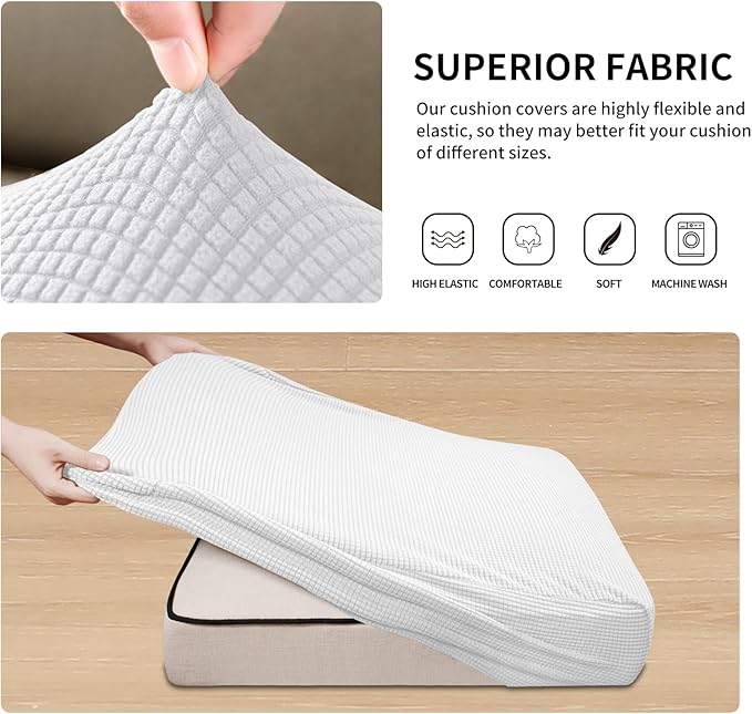 Easy-Going Stretch 4 Pieces Couch Cushion Covers for Sectional Sofa Left/Right L Shape Chaise Lounge Sofa Seat slipcover Anti-Slip Sofa Cover Soft (3 Seater + 1 Chaise, Snow White) - Image 4
