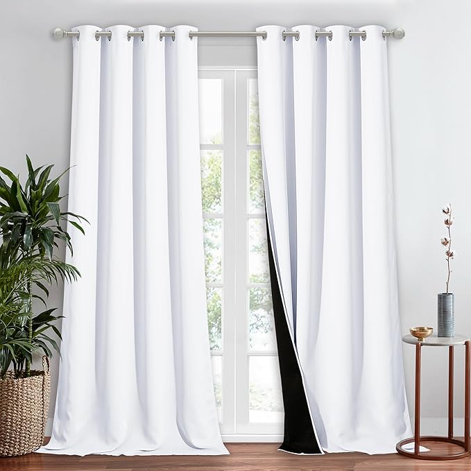 NICETOWN Full Shading Curtain for Windows, White, 1 Panel, 52 inches W x 90 inches L, Super Heavy-Duty Black Lined Blackout Curtain for Bedroom, Privacy Assured Window Treatment by NICETOWN