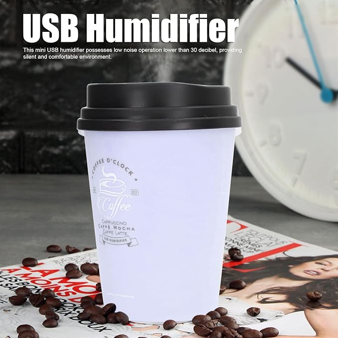 Coffee Cup Humidifier, Compact Lightweight Cute Desktop Humidifier for Baby Bedroom Travel Office Home Use - Image 3