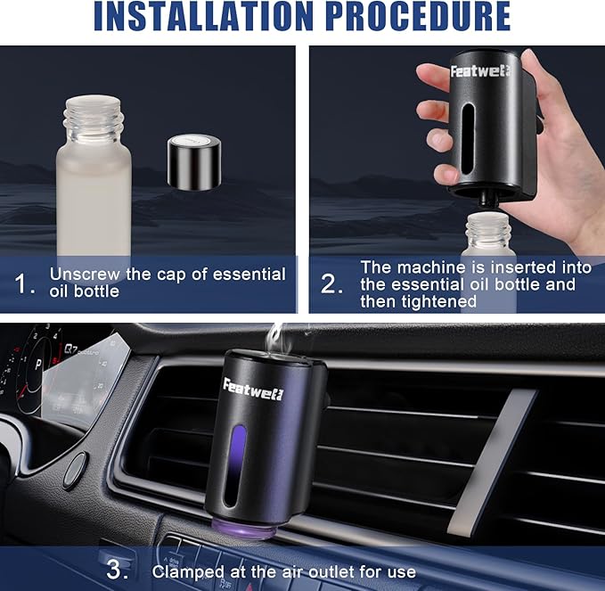 FeatWell Car Aromatherapy/Fragrance car Air fresheners/Humidifier Essential Oil Diffuser for Vehicle (Black) - Image 3