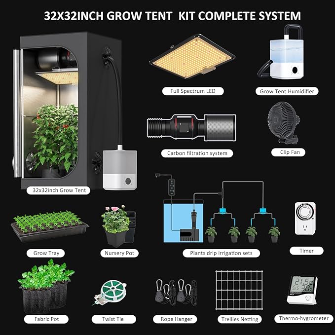 Upgrade Integrated Auto 2'X2' Grow Tent Kit Complete System, S1000 LED Grow Light, Grow Tent with 4“Ventilation Kit, Inline Fan&Carbon Filter, Irrigation Kit, Humidifier and Clip Fan - Image 2
