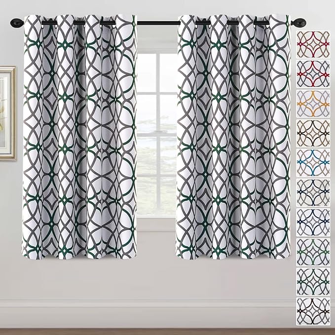 H.VERSAILTEX Blackout Curtains 63 inch Length 2 Panels Set Thermal Curtains & Drapes Window Treatment Noise Reducing Geometric Modern Grommet Living Room Curtains for Bedroom - Hunter Green and Gray by HVERSAILTEX