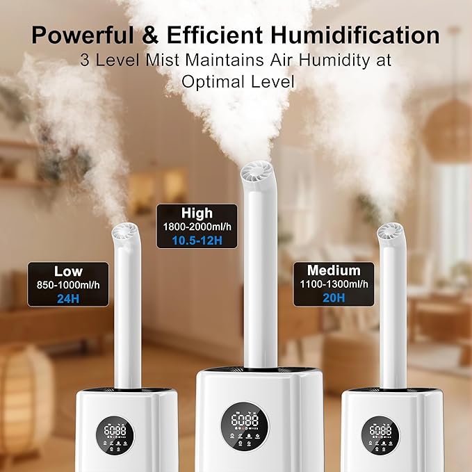 Uthfy 5.5Gal/21L Humidifier for Large Room 3000sq.ft, 2000ml/h Dual 360° Nozzles Ultrasonic Humidifiers for Bedroom, Remote/Touch Control,4 Atomizing Plates, Top Fill, 12H Timer - Image 4