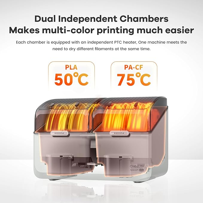 Creality Space Pi X4L Filament Dryer, 4 Spools 3D Printer Filament Dehydrator with Dual Independent Heating Chambers, 75°C High Temp & Smart Drying Box, Moisture-Proof Storage for PLA,PETG,TPU,ABS,etc - Image 2