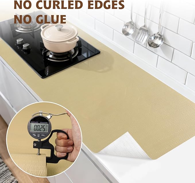 Shelf Liners for Kitchen Cabinets 12in x 20FT, Non Adhesive Drawer Liner Pure Beige Thickened Shelf Liner Non-Slip Easy to Clean for Tool Box Refrigerator with Knife and Tape Measure - Image 8
