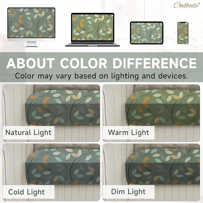 14Pcs Stretch Patio Cushion Cover for Autumn, Couch & Sofa Slipcovers for Patio Furniture Cushions Washable Reusable Couch Covers Replacement Fall Home Decor (Green Leaf Printed, Cover Only) - Image 6