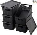 6 Pack Plastic Storage Baskets With Lids,Black Breathable Stackable Storage Bins,Small Storage Containers,for Organizing Storage Baskets on Desktops,Closets,Playrooms,Classrooms,Offices by WRRLORS