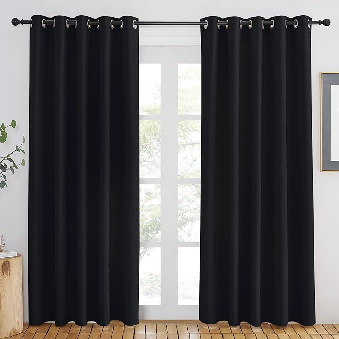 NICETOWN Blackout Curtain Drape 84 inches Length - Light Reducing Thermal Insulated Solid Grommet Blackout Window Treatment for Living Room (1 Piece, W66 x L84, Black) - Image 2