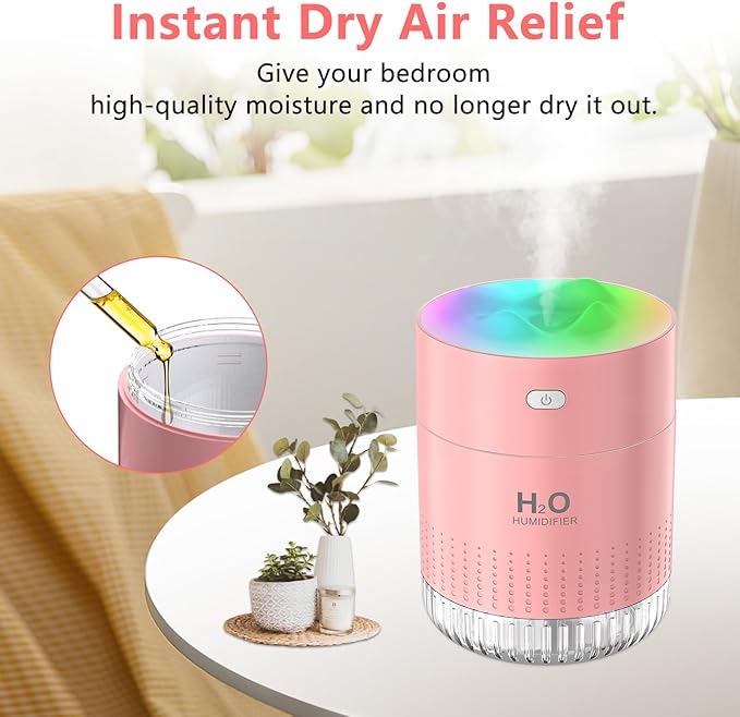 Portable Small Humidifiers for Bedroom Baby, Rechargeable Mini Cool Mist Plant Humidifier for Plants, Quiet Desktop Humidifier with 2 Working Modes & Colorful Night Light for Travel, Office, Bedroom - Image 3