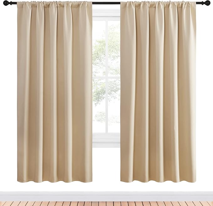 NICETOWN Room Darkening Curtains for Bedroom - Triple Weave Home Decoration Thermal Insulated Solid Drapes for Kitchen (Biscotti Beige, Set of 2 Panels, 52 x 72 Inch) - Image 2
