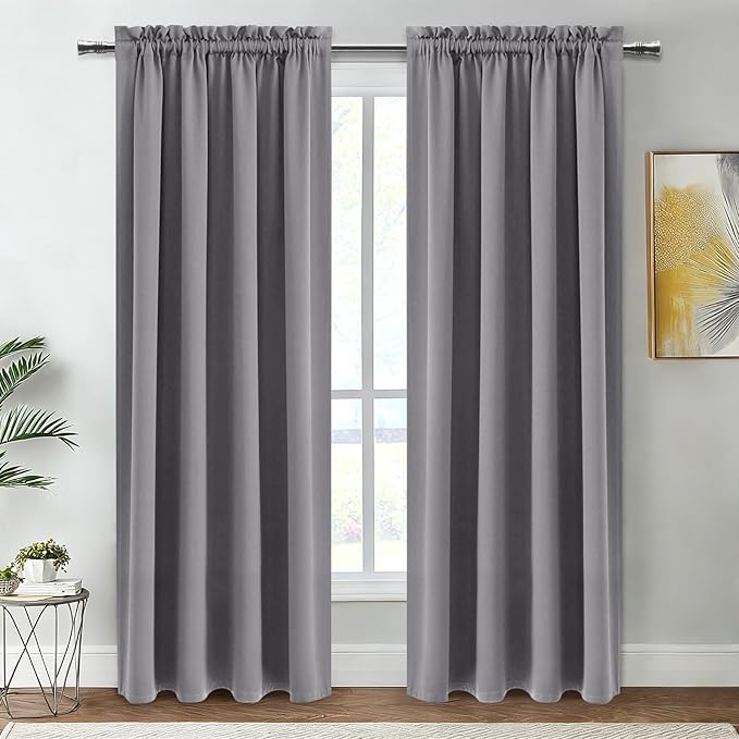DWCN Blackout Curtains for Bedroom – Thermal Insulated Room Darkening Drapes for Living Room, Grey, W 42 x L 84 Inch, Set of 2 Rod Pocket Curtain Panels by DWCN