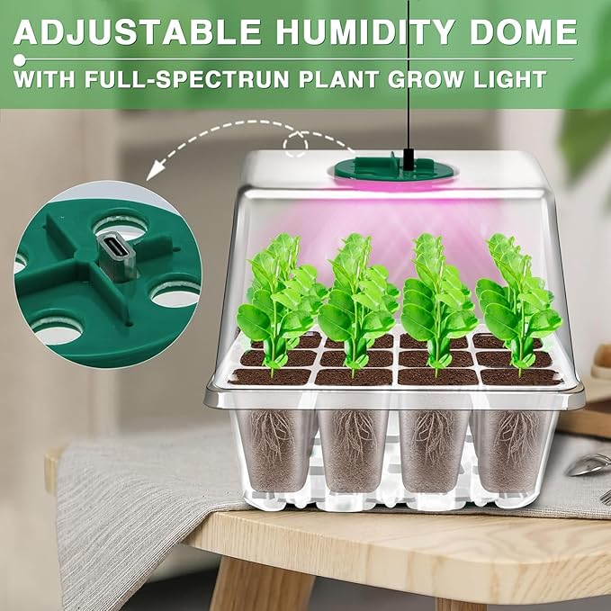 YAUNGEL Seed Starter Tray with Grow Light, 4 Pack Seed Starter Kit with Timing Controller Adjustable Brightness, Thicken Seedling Starter Trays with Humidity Domes Heightened Lids, Transparent - Image 6