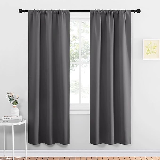 NICETOWN Grey Window Curtains for Bedroom - Home Decoration Thermal Insulated Rod Pocket Blackout Blinds & Drapes for Small Windows (Gray, 2 Panels, W34 x L72 -Inch) by NICETOWN