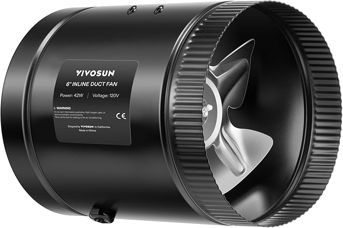 VIVOSUN Inline Booster Duct Fan 6” 240 CFM, HVAC Exhaust Ventilation Fan with Low Noise for Basements, Bathrooms, Kitchens, Attics, Grow Tents, Black by VIVOSUN