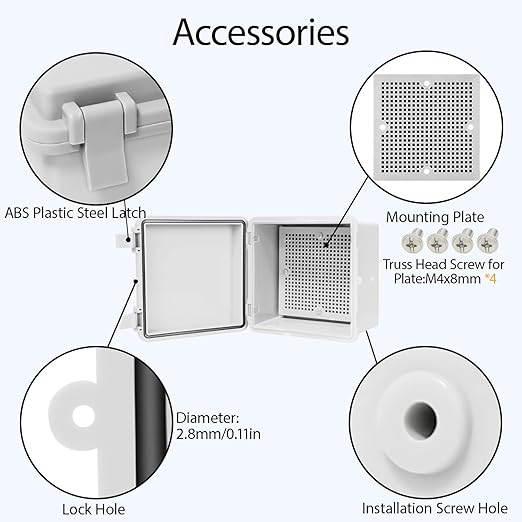 Junction Box, ABS Plastic IP65 Waterproof Dustproof Universal Electrical Enclosure Hinged Shell Outdoor and Indoor Usage Project Box, 5.9"x 5.9"x 3.5"(150x150x90mm), Grey - Image 5