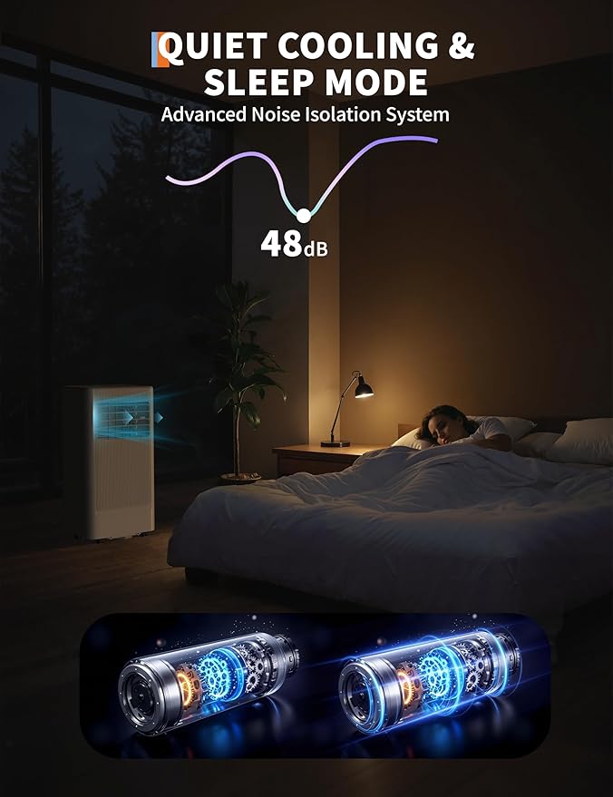 8000 BTU Portable Air Conditioner 3-in-1 Cooling AC Portable Air Conditioner for Room with Sleep Mode, Ventless Floor Air Conditioner, 3 Speeds Fan & Dehumidifier - Image 3