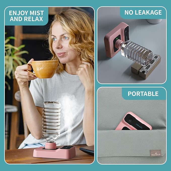 Travel Humidifier, Portable Small Humidifier for Plants, Bedroom, Office, Hotel or Car, 5000mAh Battery Operated Mini Cool Mist Humidifiers, Quiet 23dB, Auto-off, Night Light and BPA-Free, Pink - Image 4
