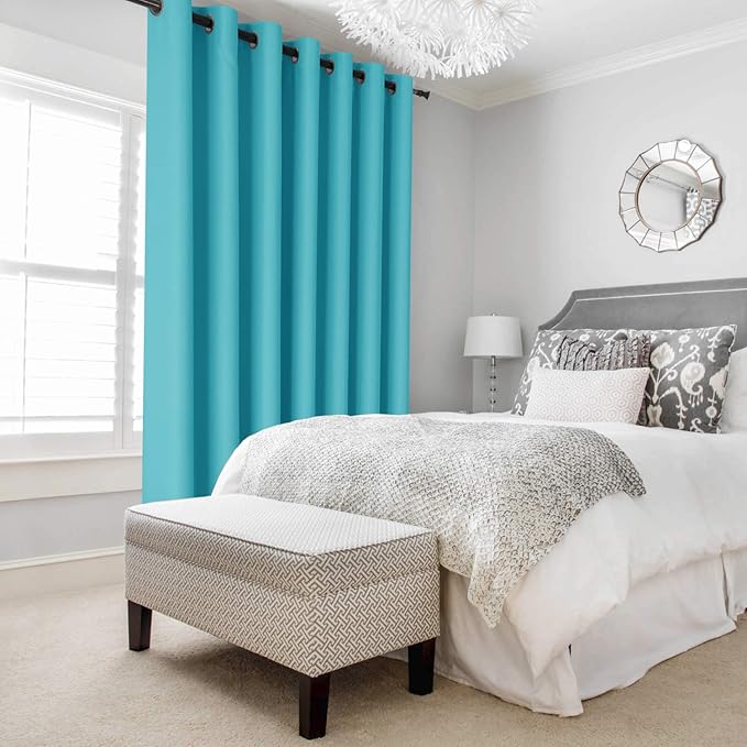 DWCN Room Divider Curtain - Extra Wide Blackout Curtain for Sliding Glass Door, Living Room, Bedroom Partition and Shared Office Space, 1 Grommet Curtain Panel, 10ft Wide x 8ft Tall, Turquoise - Image 6