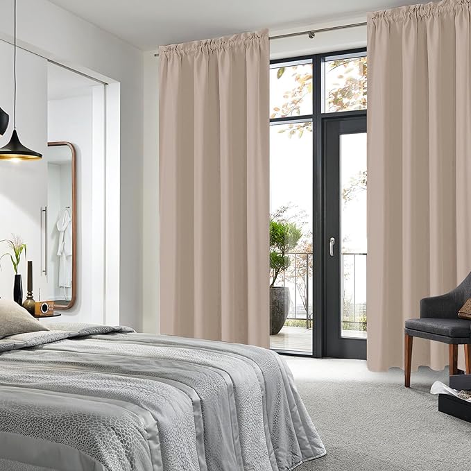 DWCN Blackout Curtains for Living Room Thermal Insulated, Energy Saving & Noise Reducing Bedroom Curtains, Camel, W 52x L 95 Inch, Set of 2 Rod Pocket Curtain Panels - Image 2