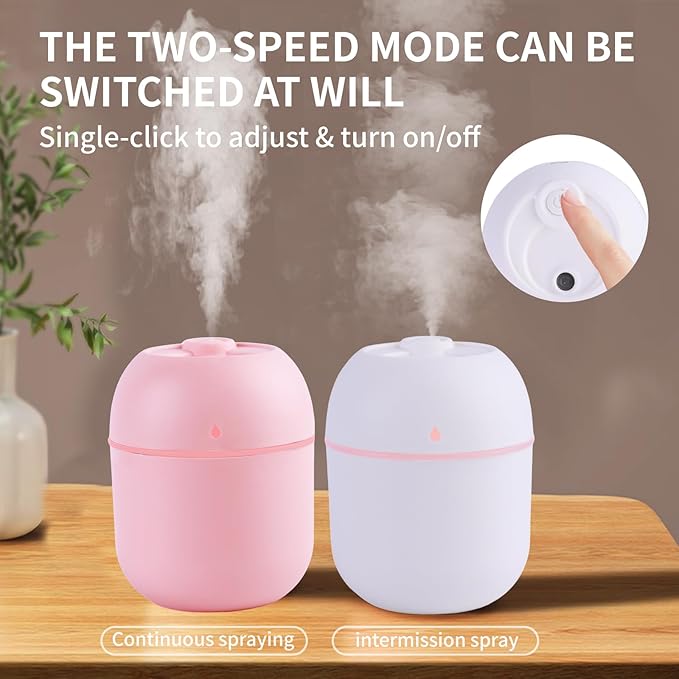 Portable Mini Humidifier Small Cool Mist Humidifier Personal Desktop USB Powered Super Quiet for Travel Car,Office,Baby Bedroom, Night Light, 2 Mist Modes, Auto Shut-off (pink) - Image 7