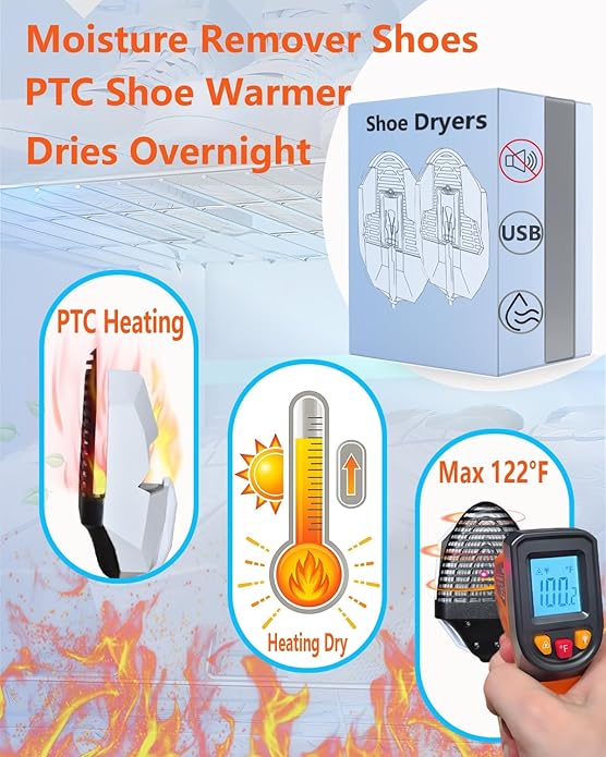 Shoe Dryer and Deodorizer, Boot Warmer & Mute Mode Heating Moisture Remover, Portable Boot Dryer, Fast Drying for Smelly Shoes, Gym Shoes, Athletic Footwear(US Sizes 5-14) Travel Reduce Odors Solution - Image 5