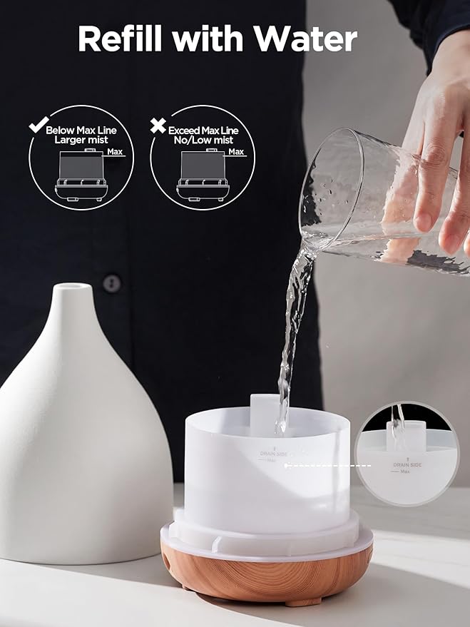 InnoGear Oil Diffuser, 300ML Ceramic Diffuser for Essential Oils Handcrafted Aromatherapy Diffuser Ultrasonic Cool Mist Humidifier with 4 Timers Waterless Auto Off for Room Office, White - Image 7