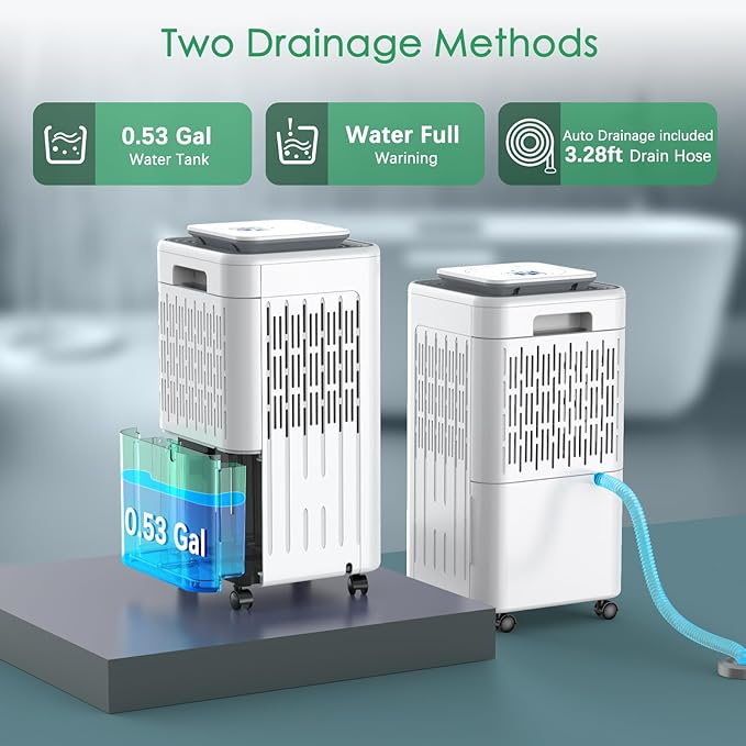 LUKO 2000 Sq. Ft Dehumidifiers for Large Room and Basements, 30 Pints Dehumidifier with Drain Hose, Auto or Manual Drainage, 0.528 Gallon Water Tank, Auto Defrost, Dry Clothes Function, 24H Timer - Image 5