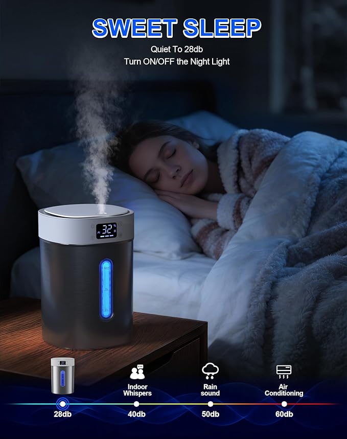 Humidifiers for Bedroom Large Room Baby, 4L Ultrasonic Cool Mist Humidifier, 304 Stainless Steel humidifiers, Auto Humidity Control, Humidity Display, Night Light, Quiet,Timer,Aromatherapy - Image 5