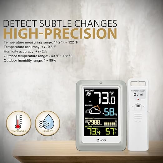 Indoor Outdoor Thermometer Wireless Weather Stations, with 330ft Range Sensor and Adjustable Brightness Inside Outside Temperature Humidity Monitor (Colorfu02) - Image 3
