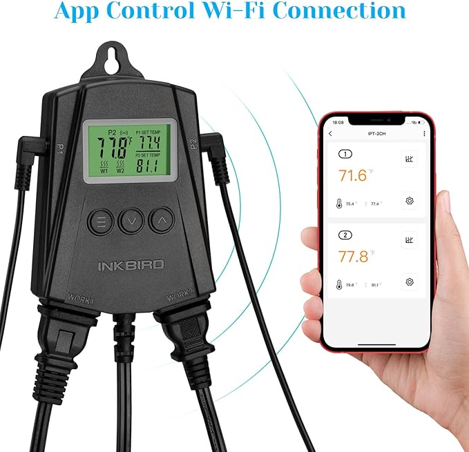 Inkbird WiFi Heat Mat Reptile Thermostat Controller Temperature Controller with 2 Probes and 2 Outlets, IPT-2CH Reptiles Heat Mat Thermostat (Max 250W per Outlet) - Image 4