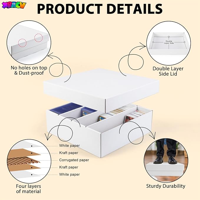 5-Pack Toploader Trading Card Storage Box, 4 Row 3200 Count White Cardboard Storage Box for Basketball/MTG/TCG/Sports/Game Cards Organizer and Collection - Image 5