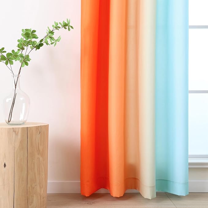 L.Z.E Blue Orange Ombre Privacy Sheer Curtains 96 Inches Long 2 Panels Set Orange Light Filtering Non-See-Through Curtains & Drapes for Living Room Bedroom Nursery Grommet Top - Image 5
