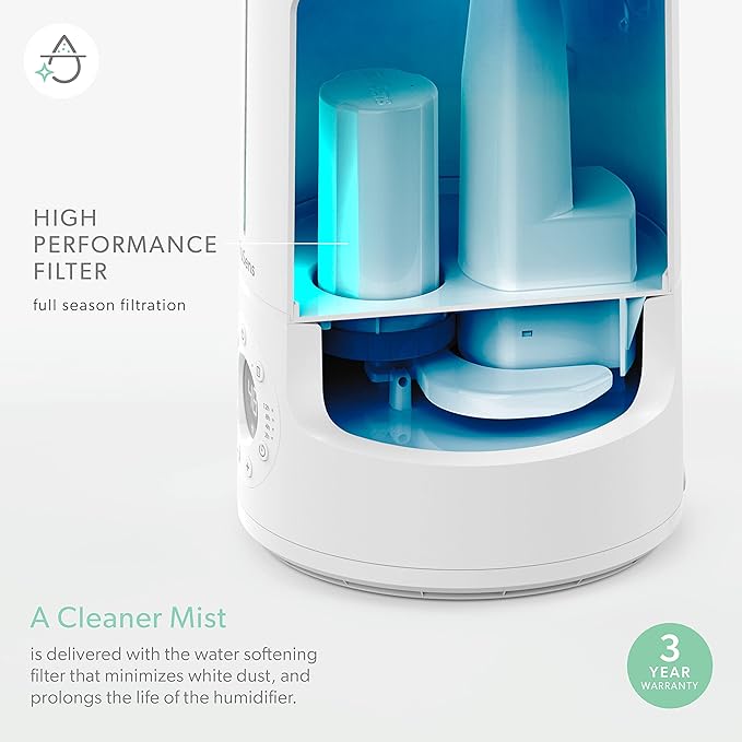 TruSens Clean Mist Ultrasonic Humidifier, Large 5L Tank, Humidity Sensor, Cool Mist, Water Softening Filter, Essential Oil Tray, Auto Mode, Night Mode, Portable Handle - Image 5