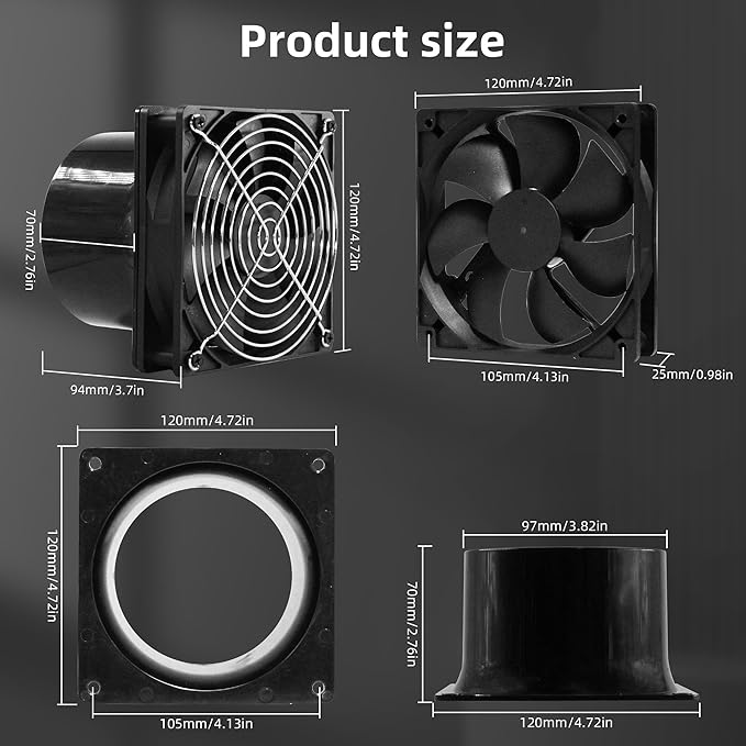 120mm 12V Axial Exhaust Duct Fan with 4" Flange Adapter Variable Speed Controller Moisture-Proof for 3D Printer Enclosure Laser Engraver Soldering Fume Extractor Grow Tents & Workshop Ventilation - Image 2
