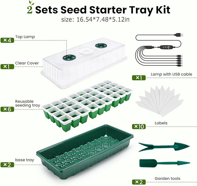 2 Packs Seed Starter Tray with Grow Lights, 72 Cells Silicone Seed Starter Kits with Humidity Dome, 3 Lights for Seed Starting, 4 Timing Set, 8 Full Spectrum Germination Kit for Plant Seeds - Image 8