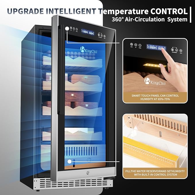 KingChii 265L Electric Cigar Humidor Temperature & Humidity Control,with Spanish Cedar Wood Shelves & Drawer Hygrometer Father's Day Gifts For Men (1500 Capacity) - Image 3