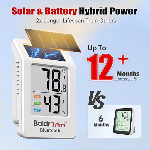 BaldrTherm WiFi Thermometer, Wireless Smart Thermometer, Remote Temperature Monitor with Gateway&Solar Sensor,200ft Coverage, App Alerts,12-Month Battery, Comfort Indicator, Data Sync Recover,6Pack - Image 2