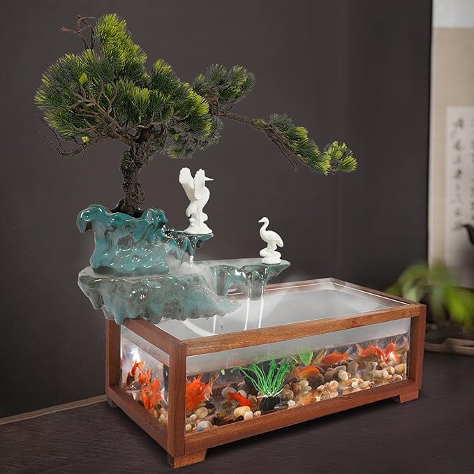 Tabletop Water Fountains Decoration, Indoor Water Fountain, Chinese Zen Style Fish Tank, Water Dispenser Humidifier, Indoor Waterfall+Mistwith Mist LED, for Meditation, Good Luck & Wealth, Bedrooms - Image 6