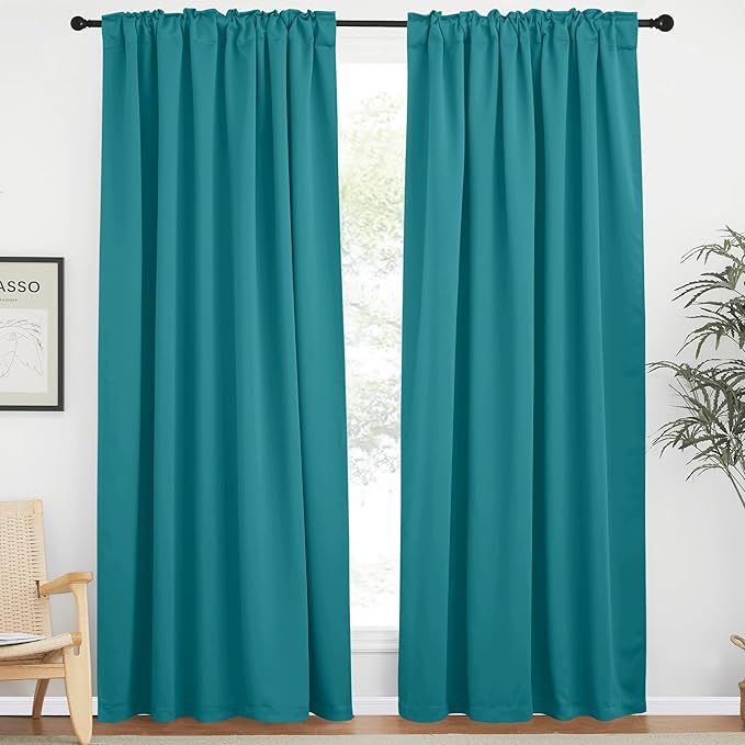 NICETOWN Room Darkening Curtains for Patio Sliding Glass Door, Window Treatment Curtains with Rod Pocket & Back Tab (Peacock Teal, 2 Panels, 62" Wide x 84" Long) - Image 2