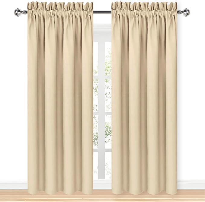 DWCN Insulated Blackout Curtains for Bedroom, Energy Saving Privacy Room Darkening Curtains for Living Room (W60 x L84 inch, Beige, Set of 2 Panels, Top of Rod Pocket) - Image 9