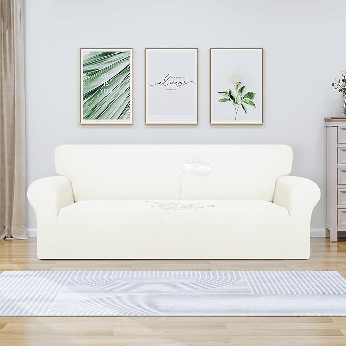 PureFit 100% Dual Waterproof Couch Cover Slipcovers for Couches and Sofas - Stretch Non Slip Fleece Sofa Covers Washable, Leakproof Furniture Protector for Kids, Pets, Dog (Sofa, Beige) - Image 2