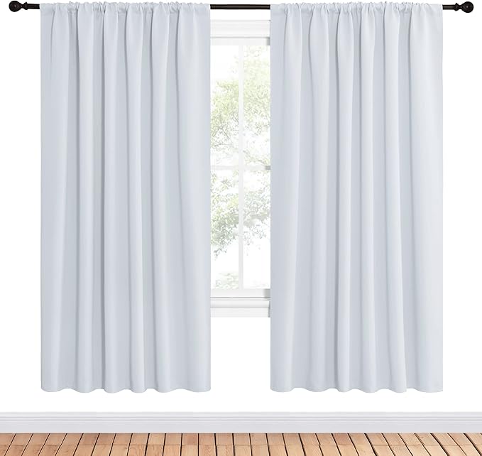 NICETOWN Bedroom Window Curtain Panels - Window Treatment Thermal Insulated Rod Pocket Room Darkening Curtains/Drapes for Patio Door (Greyish White, 2 Panels, 62 in x 72 in (W x L)) - Image 2