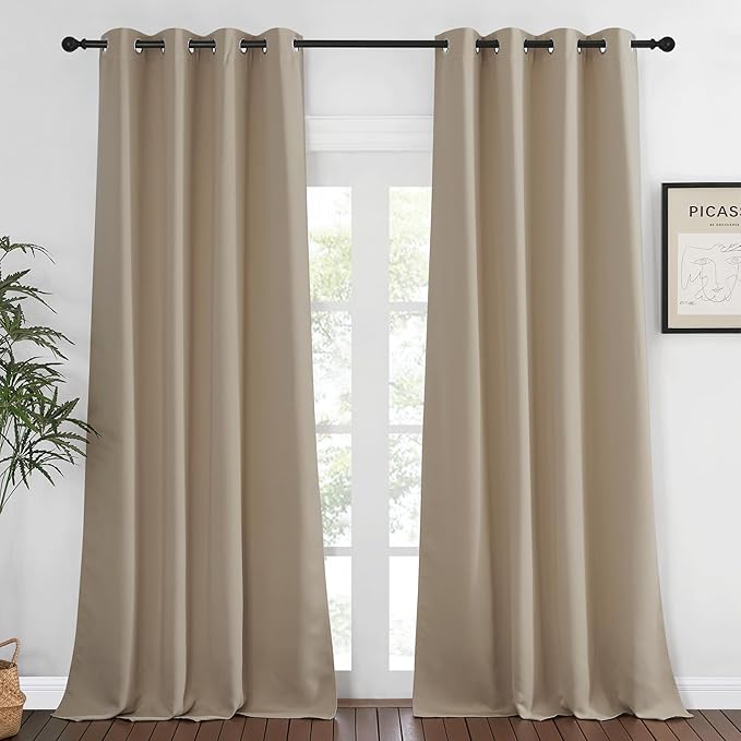 NICETOWN Blackout Curtains 120 inch Length for Sliding Glass Door, Grommet Thermal Insulated Room Darkening Sound Reducing Drapes for Room Divider, 1 Panel, W52 x L120, Taupe by NICETOWN