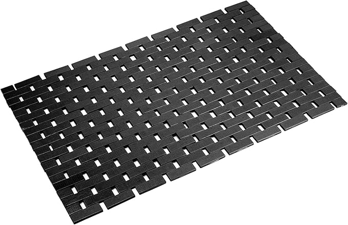 Bamboo Bath Mat Bathroom Rugs Floor Wood Shower Bathtub Waterproof Non Slip Accessories 16x24 Inch Easy to Clean,Black,1 pc by Fovlaurs
