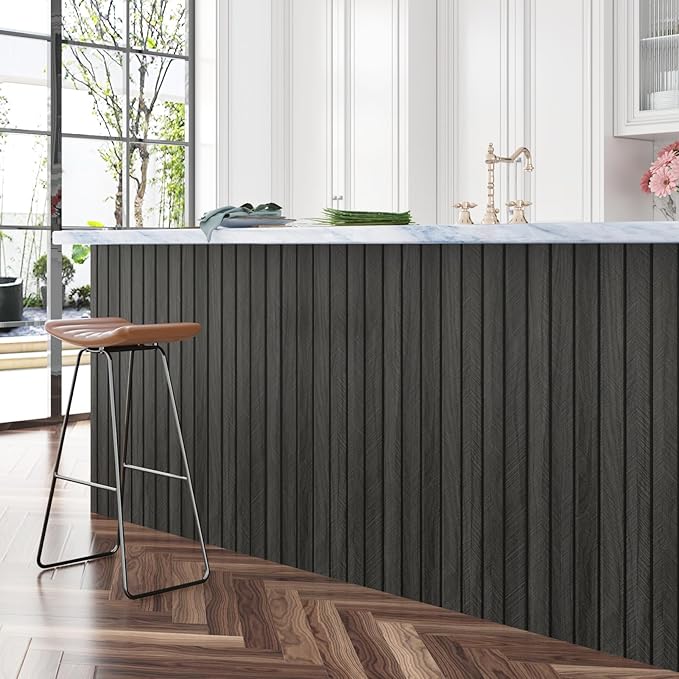 Self Adhesive Wood Slat Wall Paneling Grey/Black 3D Wood Panels for Wall Decor Soundproof Peel and Stick Wooden Grain Panel Wallpaper for Living Room Bedroom Dinner Office 12" x 120" - Image 4
