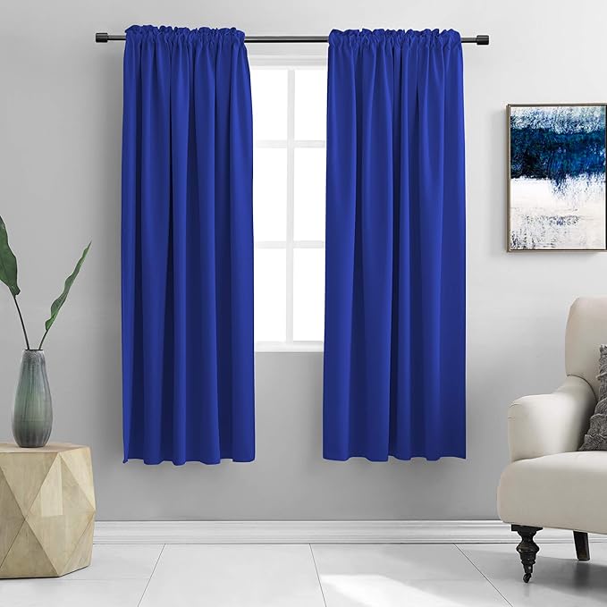 DONREN Royal Blue Rod Pocket Blackout Curtains for Kitchen - Window Treatment Energy Saving Solid Curtains (52 by 72 Inches,2 Panels) by DONREN