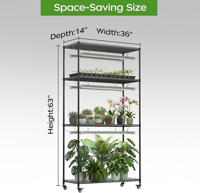 Plant Stand with Grow Lights, 4-Tier Plant Shelf, 6 Sets 3-Color LED Grow Light with Timer, Wide Plant Rack for Indoor Gardening, Seed Starting, Herbs & Flowers, 36" W x 14" D x 63" H - Image 2
